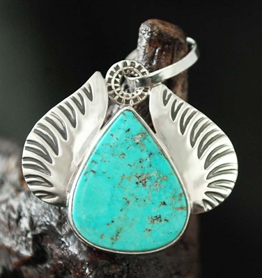 STEVE YELLOWHORSE FOX TURQUOISE PENDANT